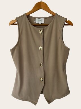 Emilia Taupe Sleeveless Button-Front Vest Top
